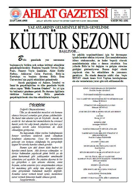 AHLAT GAZETESİ - SAYI 162 - MAYIS 2014