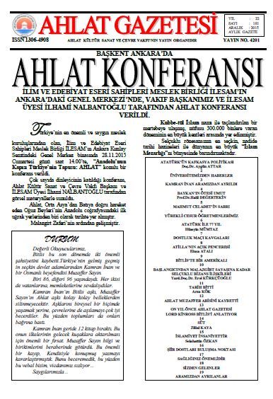 Ahlat Gazetesi - Sayı 181 - Aralık 2015