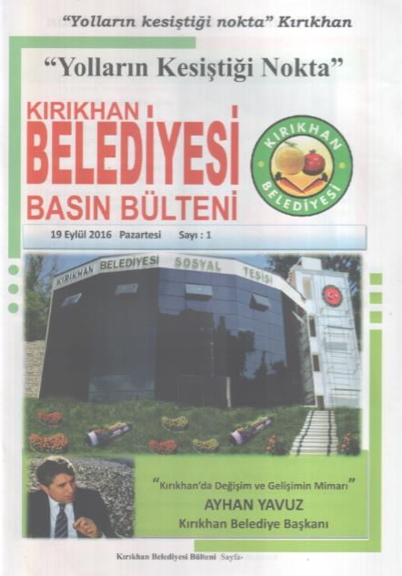 Kırıkhan Belediyesi Basın Bülteni - Sayı 1 - Eylül 2016