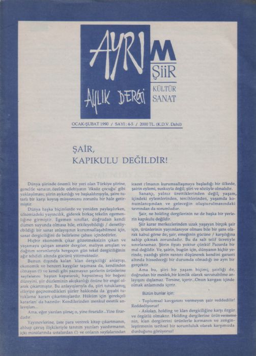 AYRIM DERGİSİ - OCAK ŞUBAT 1990 - SAYI 4-5