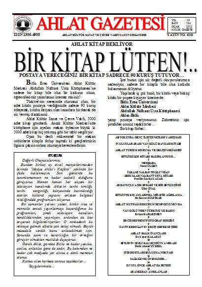 AHLAT GAZETESİ - SAYI 134 - OCAK 2012