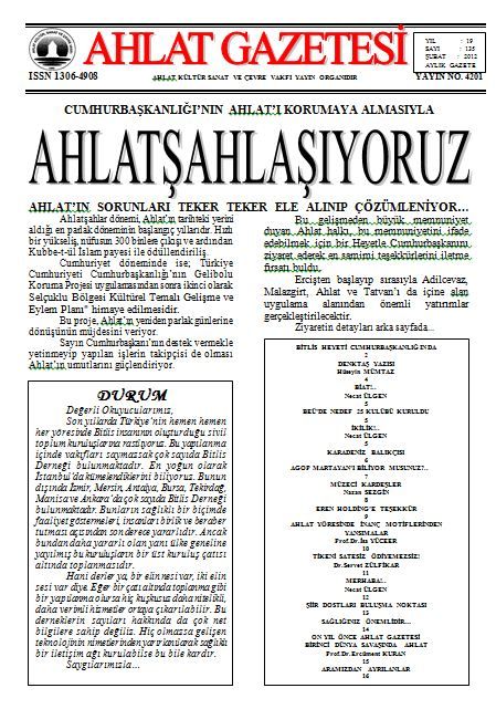 AHLAT GAZETESİ - SAYI 135 - ŞUBAT 2012