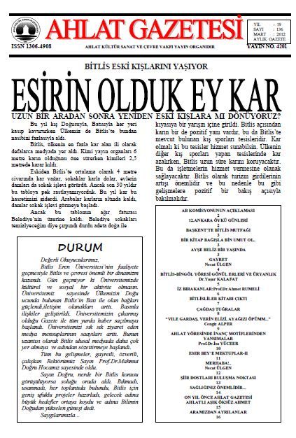 AHLAT GAZETESİ - SAYI 136 - MART 2012