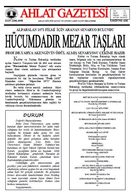 AHLAT GAZETESİ - SAYI 137 - NİSAN 2012
