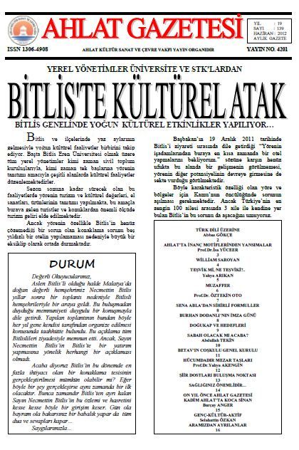 AHLAT GAZETESİ - SAYI 139 - HAZİRAN 2012