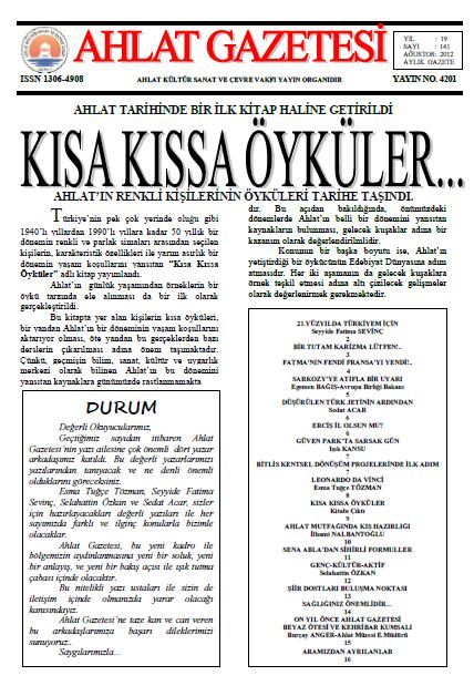 AHLAT GAZETESİ - SAYI 141 - AĞUSTOS 2012