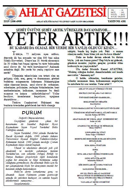 AHLAT GAZETESİ - SAYI 142 - EYLÜL 2012