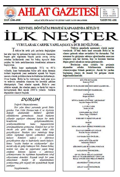 AHLAT GAZETESİ - SAYI 143 - EKİM 2012