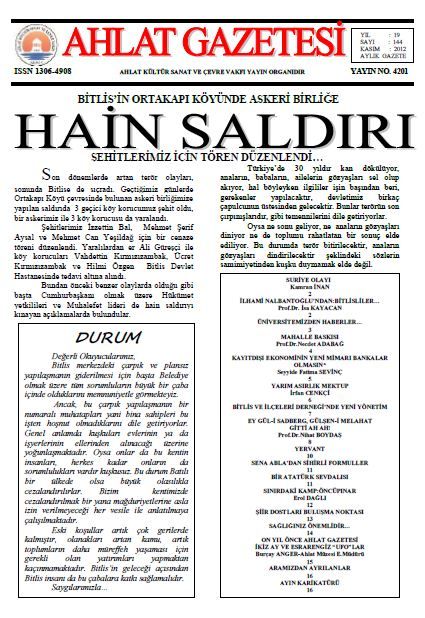 AHLAT GAZETESİ - SAYI 144 - KASIM 2012