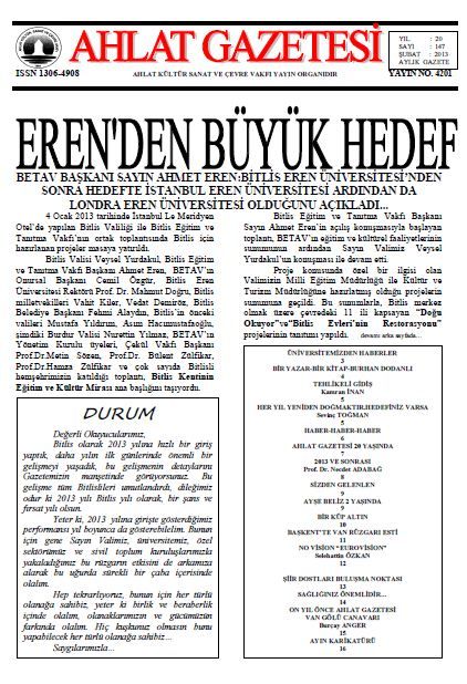 AHLAT GAZETESİ - SAYI 147 - ŞUBAT 2013