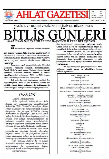 AHLAT GAZETESİ - SAYI 149 - NİSAN 2013