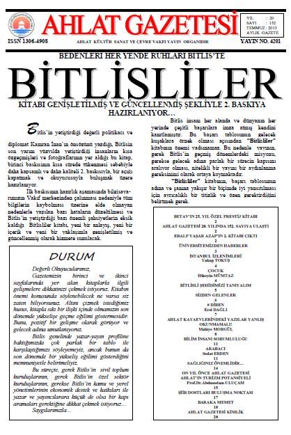 AHLAT GAZETESİ - SAYI 152 - TEMMUZ 2013