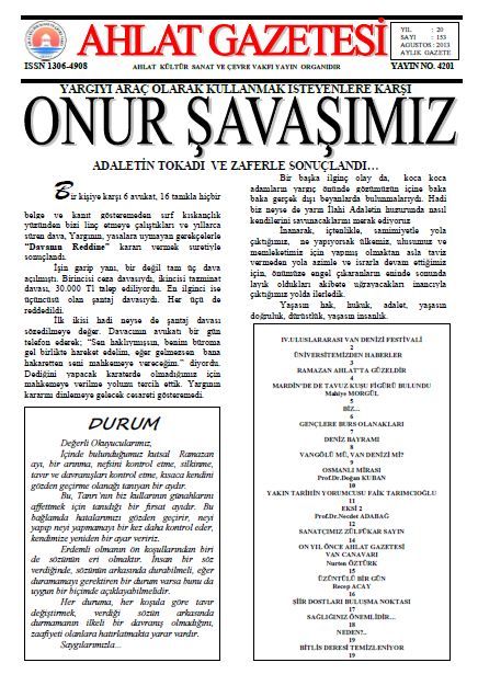 AHLAT GAZETESİ - SAYI 153 - AĞUSTOS 2013