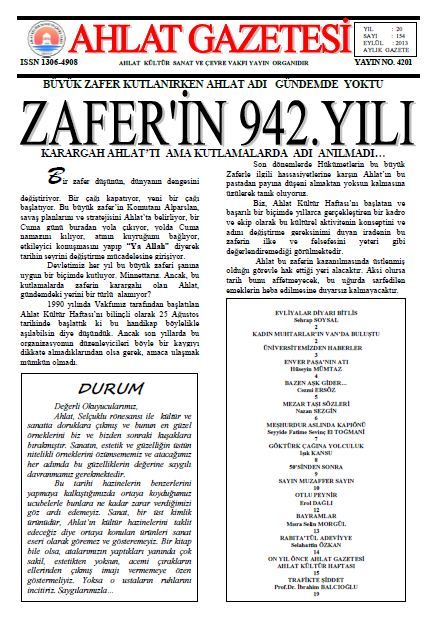 AHLAT GAZETESİ - SAYI 154 - EYLÜL 2013