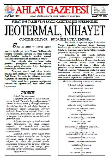 AHLAT GAZETESİ - SAYI 157 - ARALIK 2013