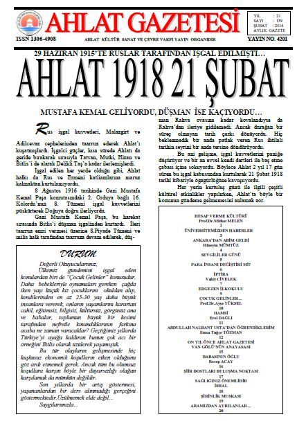 AHLAT GAZETESİ - SAYI 159 - ŞUBAT 2014