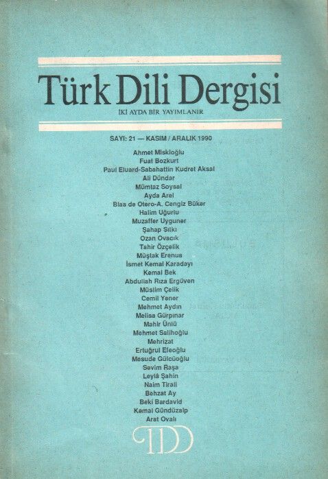 TÜRK DİLİ DERGİSİ - SAYI 21 - KASIM ARALIK 1990