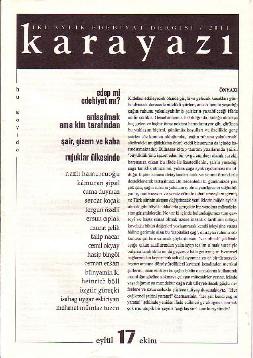 KARAYAZI  DERGİSİ – SAYI 17 – EYLÜL EKİM 2011