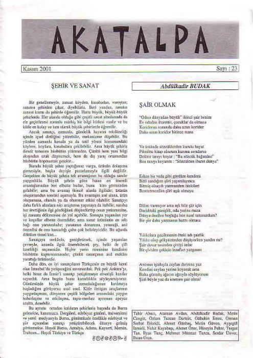 AKATALPA DERGİSİ - KASIM 2001 - SAYI 21