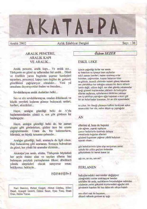 AKATALPA DERGİSİ - ARALIK 2002 - SAYI 36