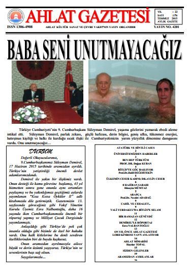 AHLAT GAZETESİ - SAYI 176 - TEMMUZ 2015