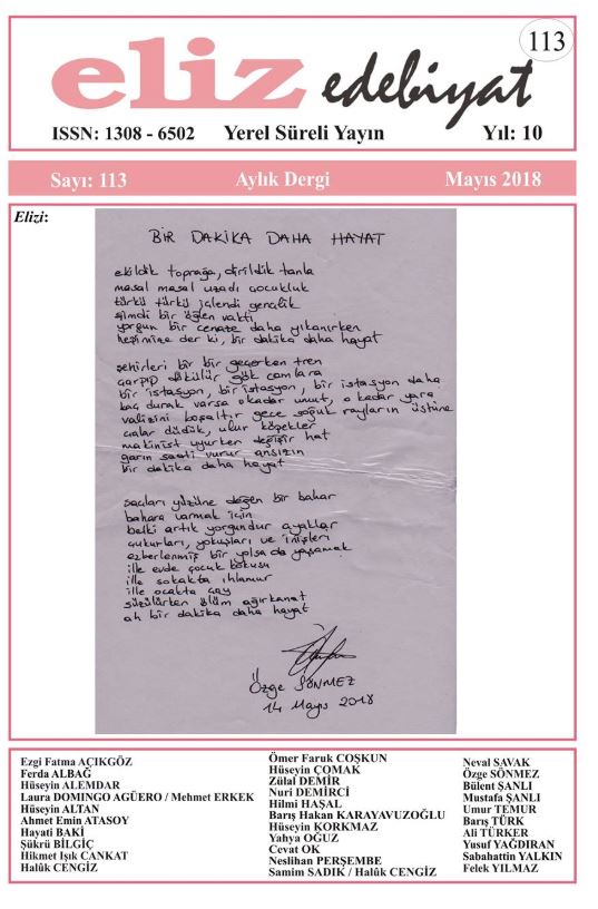 Eliz Edebiyat Dergisi, Sayı 113, Mayıs 2018