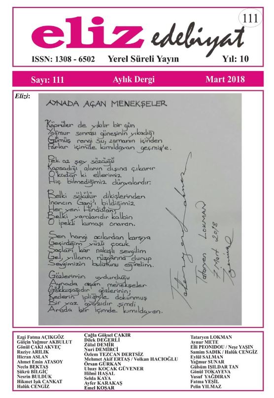 Eliz Edebiyat Dergisi, Sayı 111, Mart 2018