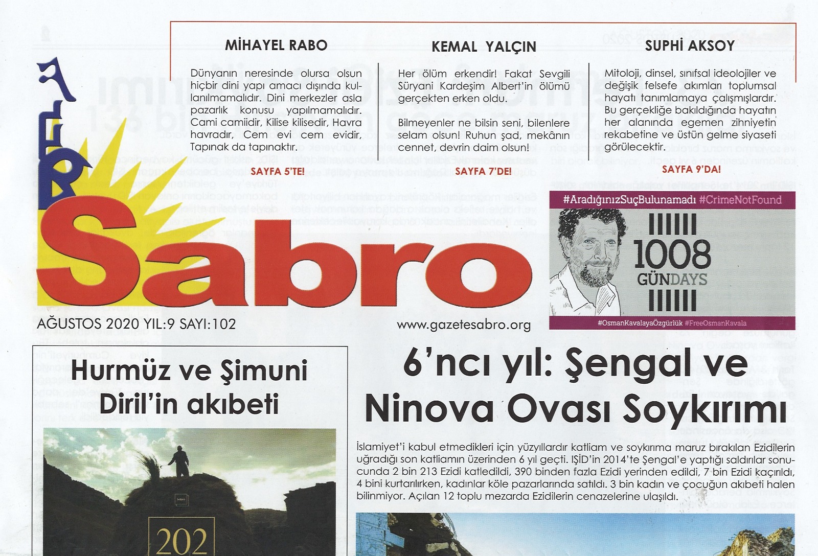 Sabro Gazetesi, Ağustos 2020, Sayı 102